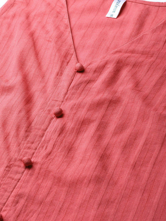 Anayna Women Pink Self-Striped Kurta with Trousers & Dupatta