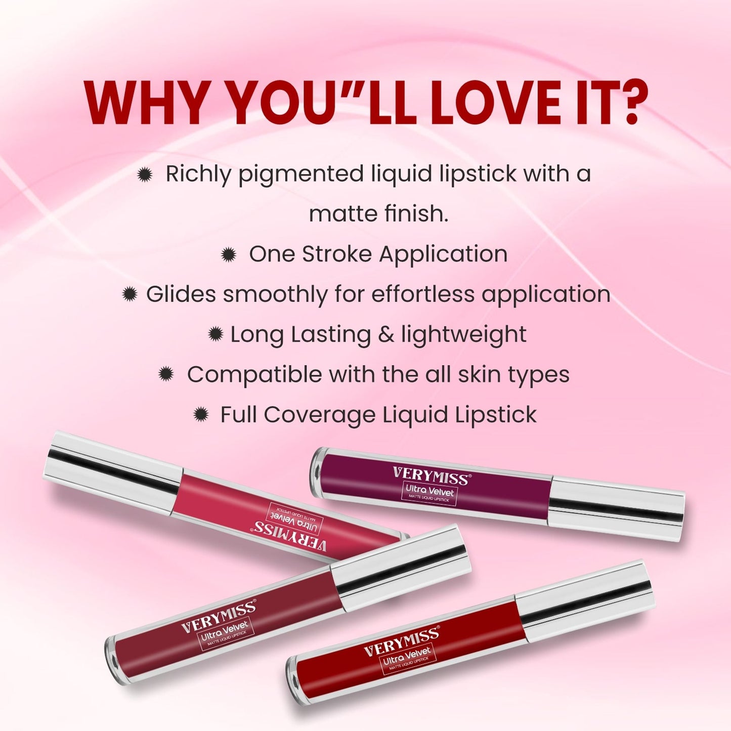 VERYMISS Set Of 4 Long Stay Velvet Matte Non Transfer Lip Color Combo 3