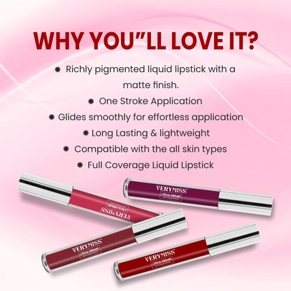 VERYMISS Set Of 4 Long Stay Velvet Matte Non Transfer Lip Color Combo 3
