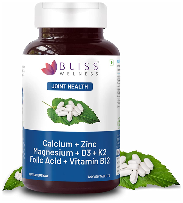 Bliss Welness Joint Health Calcium + Zinc Megnesium + D3 + K2 Veg Tablet