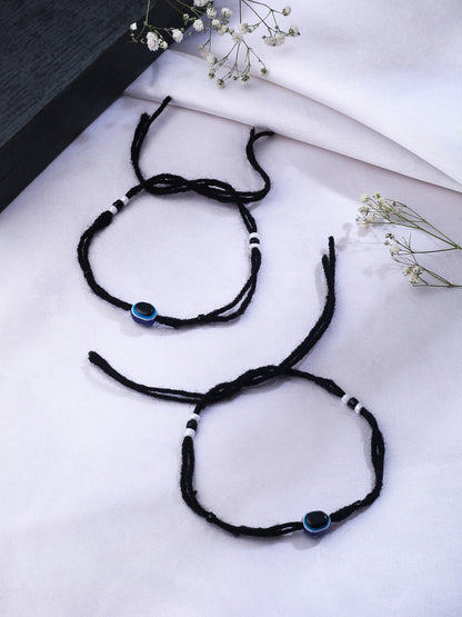 NVR Women & Men Set of 2 Black Evil Eye Rakhi With Roli Chawal