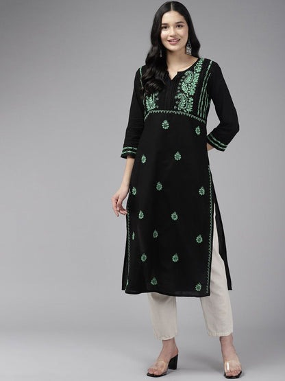 ADA Ethnic Motifs Embroidered Chikankari Cotton Straight Kurta