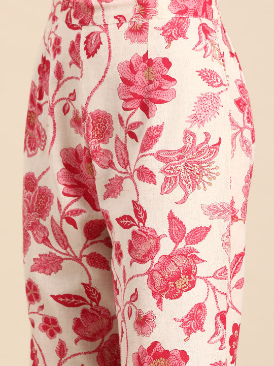Anayna Floral Printed Cotton Linen Blend Kurta with Trousers