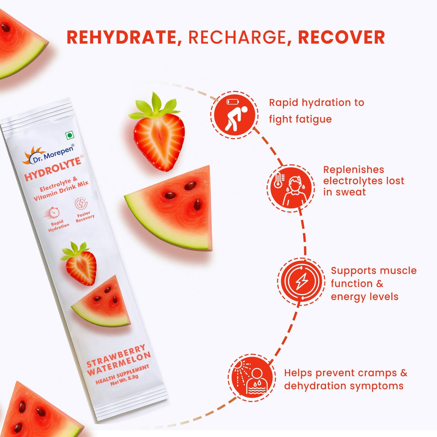 Dr. Morepen Hydrolyte Electrolyte & Vitamin Drink Mix - Strawberry