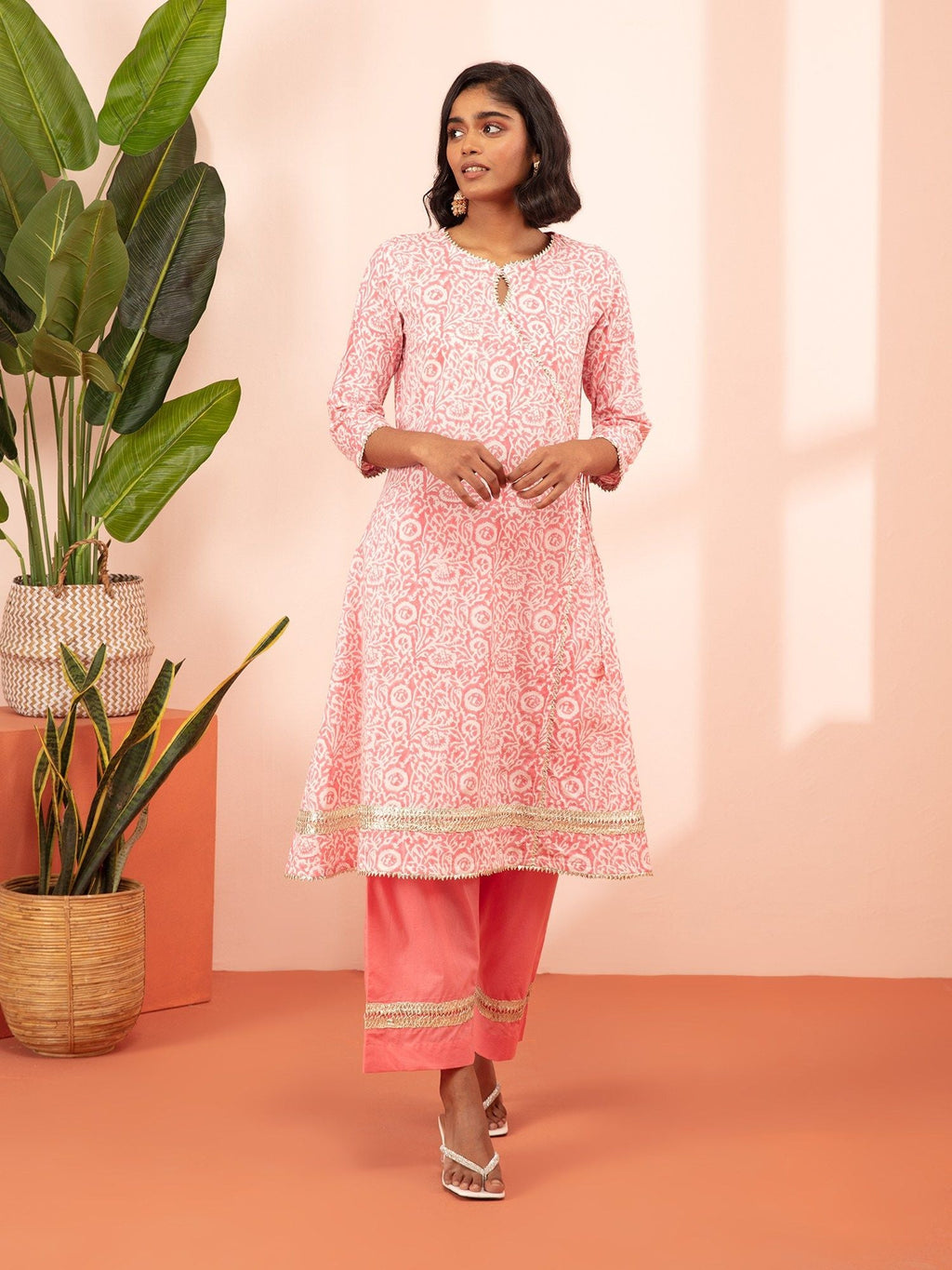 Likha Gulbarg Pink Hand Block Printed Kurta with Dupatta LIKSKD150 (Set of 3) - M