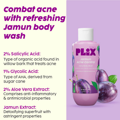 PLIX The Plant Fix Jamun Active Acne Regime With Cleanser & Body Wash For Women & Men