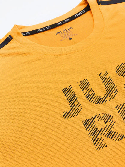 Alcis Men Typography Printed Anti Static Slim Fit Sports T-shirt