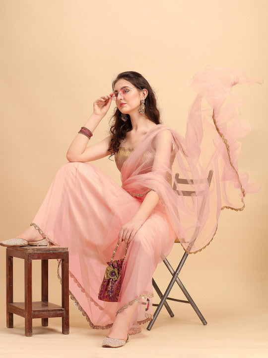 Sangria Women Zari and Sequinned Embroidered Border Saree with Blouse Piece
