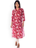 Anayna Women Red & Off-White Floral Print Straight Kurta