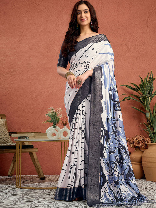 Sangria Woven Design Printed Tussar Saree With Blouse Piece
