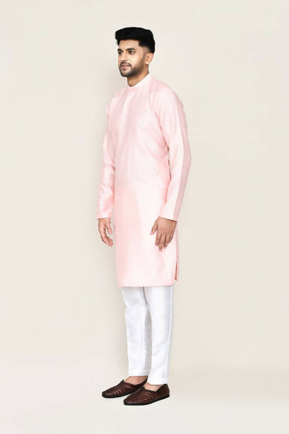 Joban Fashion Pink Colored Jacquard Silk Fabric Kurta With Straight Fit Pant