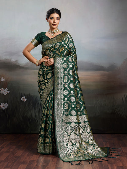 Anaita D Green Silk Blend Woven Saree With Blouse