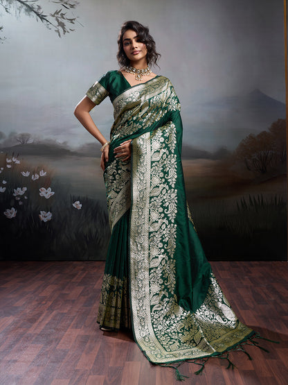 Anaita D Green Silk Blend Woven Saree With Blouse