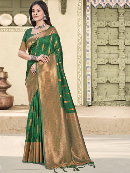 Anaita D Green Soft Silk Woven Saree With Blouse