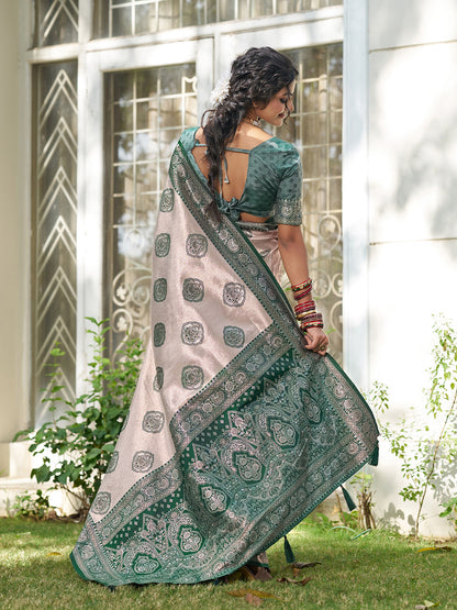 Anaita D Green Silk Blend Woven Saree With Blouse