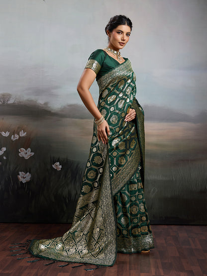 Anaita D Green Silk Blend Woven Saree With Blouse