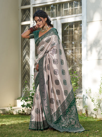 Anaita D Green Silk Blend Woven Saree With Blouse