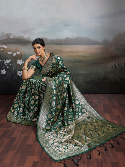 Anaita D Green Silk Blend Woven Saree With Blouse