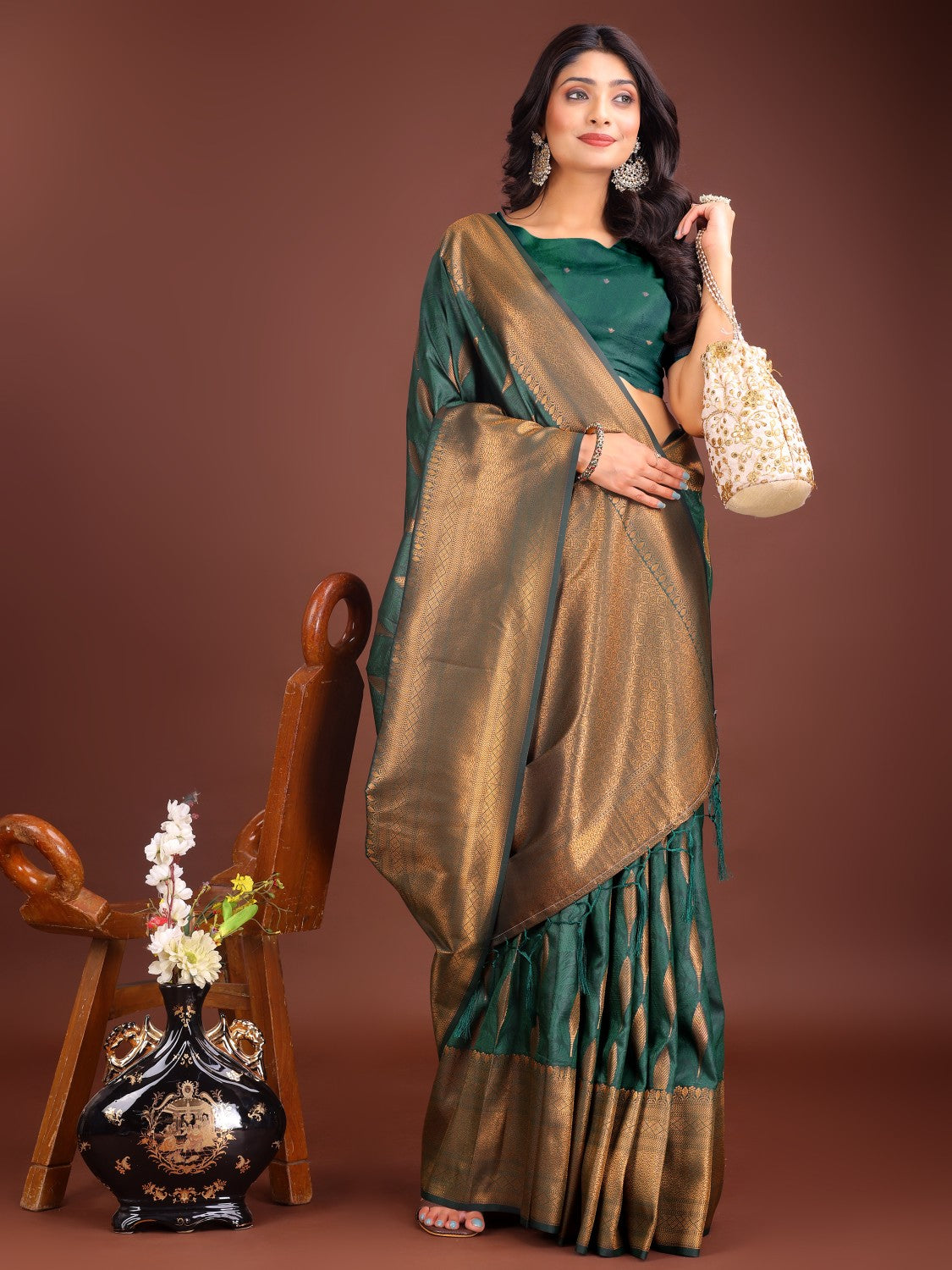 Anaita D Green Banarasi Silk Woven Saree With Blouse
