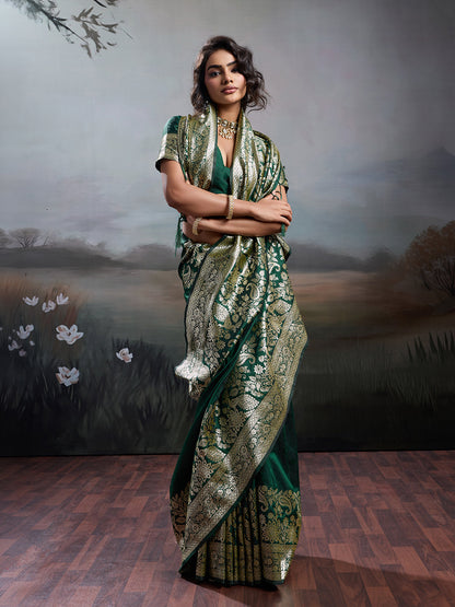 Anaita D Green Silk Blend Woven Saree With Blouse