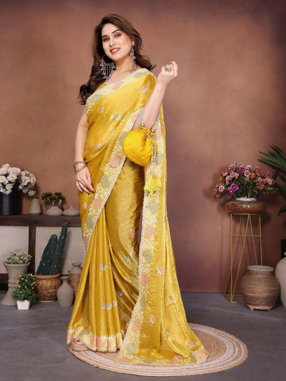 Teeya Creation New Womens Latest Party Wear Soft Chiffon Silk Saree-Yellow
