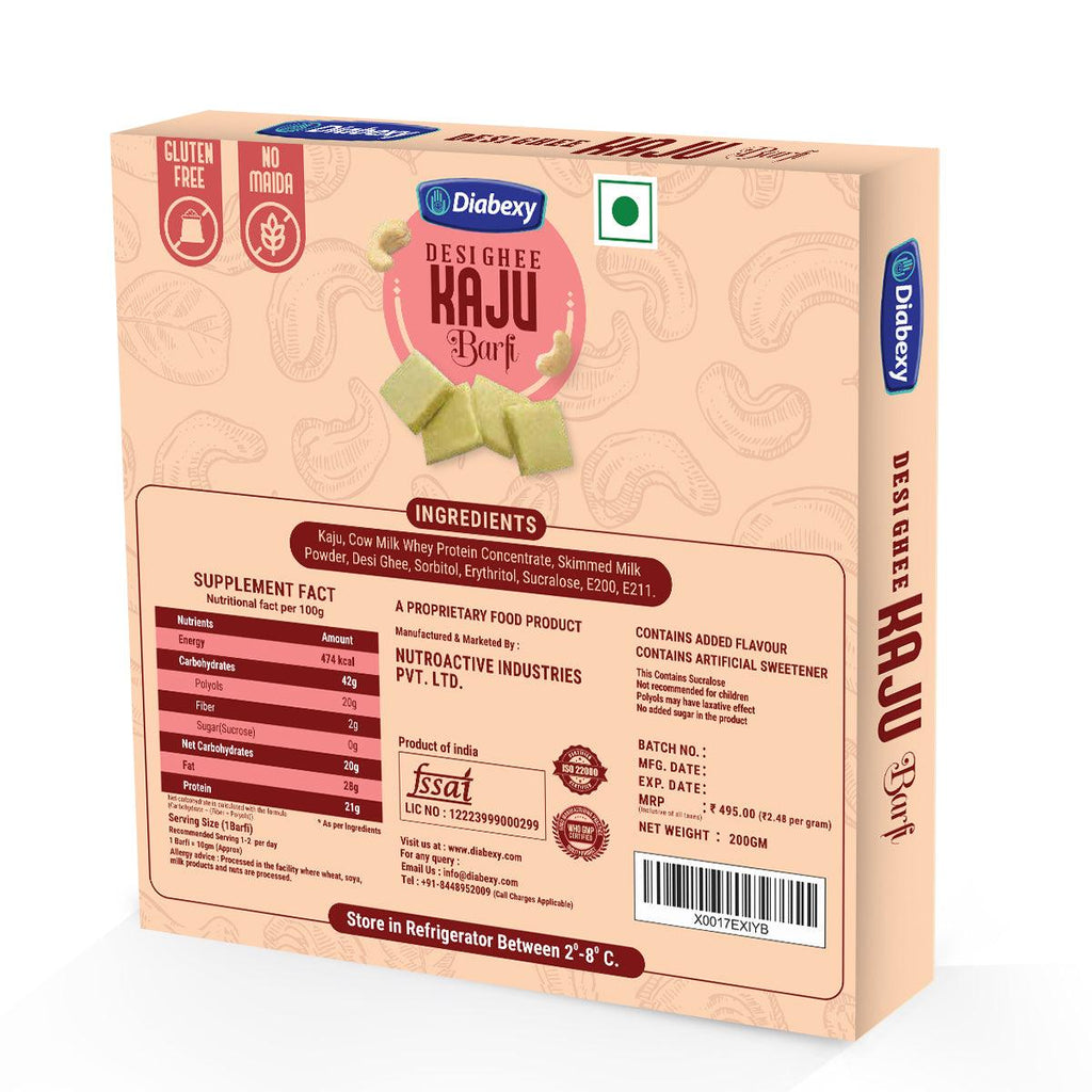 Diabexy Desi Ghee Sugar Free Kaju Barfi - 200 gms