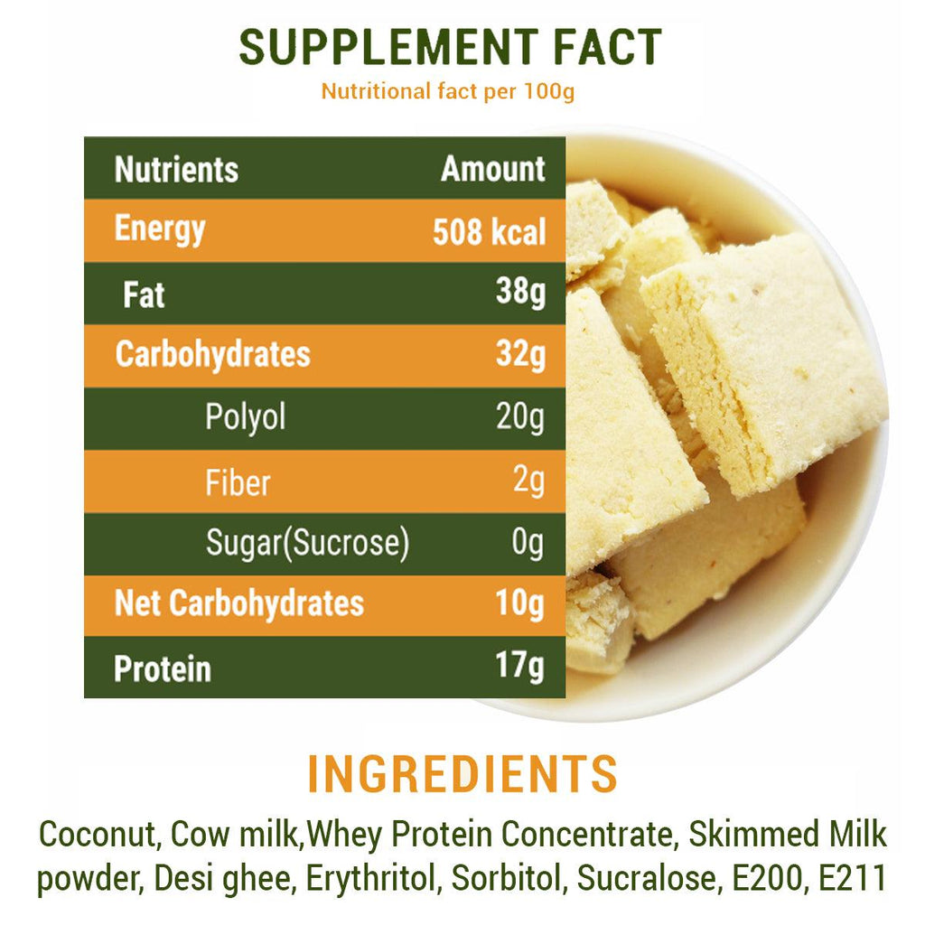 Diabexy NutroActive Desi Ghee Keto Coconut Barfi, Sugar Free Low Carb Sweets - 200 gms