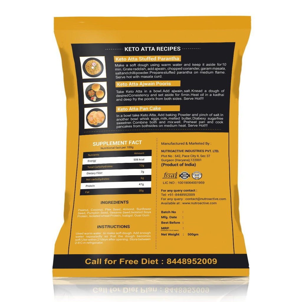 Diabexy NutroActive Keto Atta (1g Net Carb Per Roti ) Extremely Low Carb Flour - 500 gms