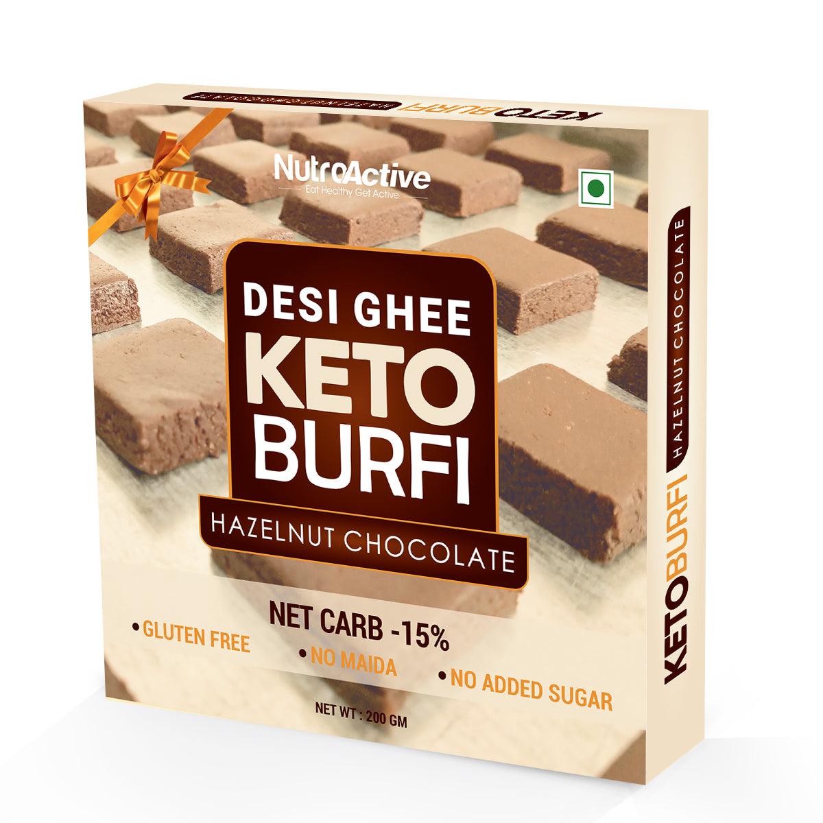 Diabexy NutroActive Keto Chocolate Hazelnut Barfi Low Carb Sugar Free Sweets - 200 gms