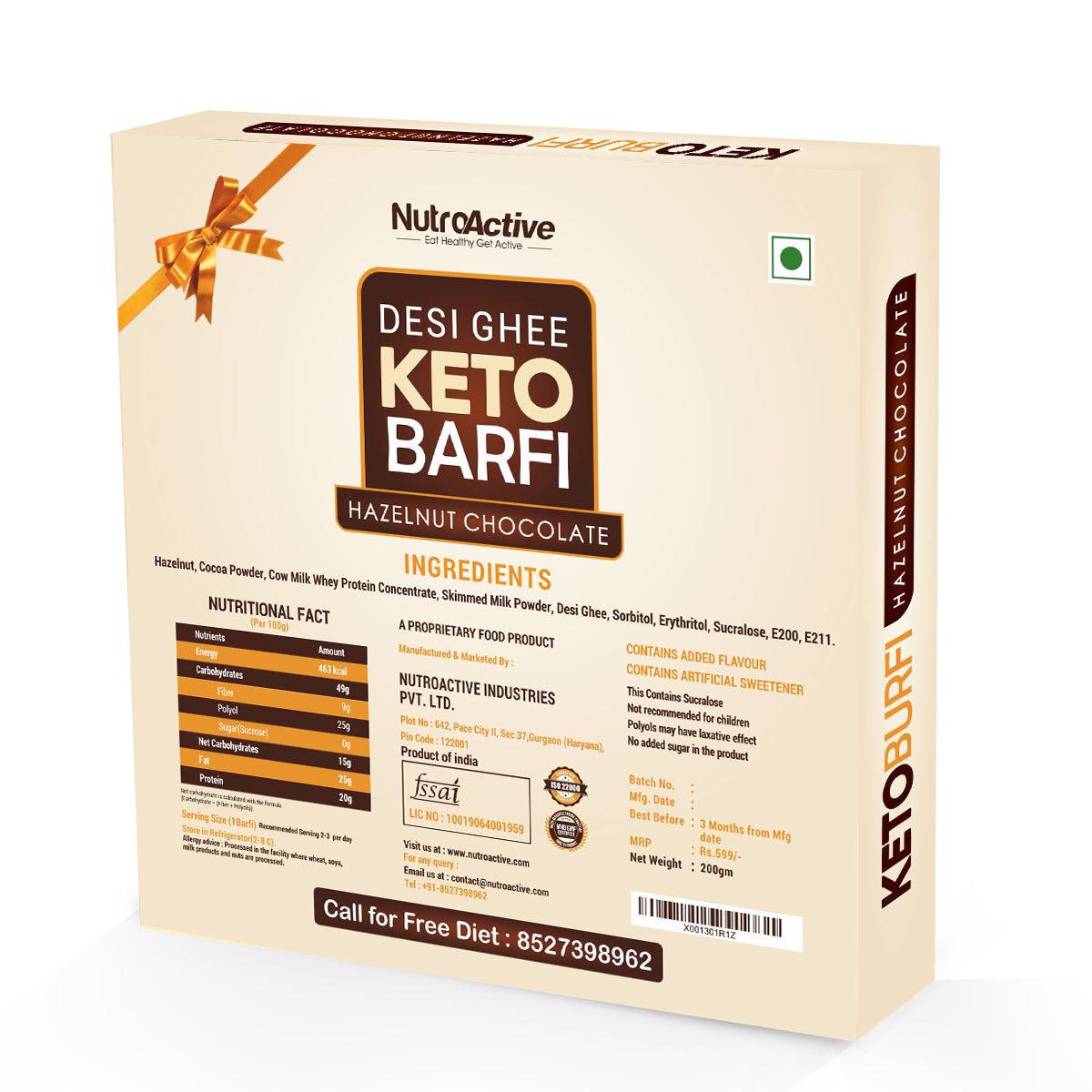 Diabexy NutroActive Keto Chocolate Hazelnut Barfi Low Carb Sugar Free Sweets - 200 gms