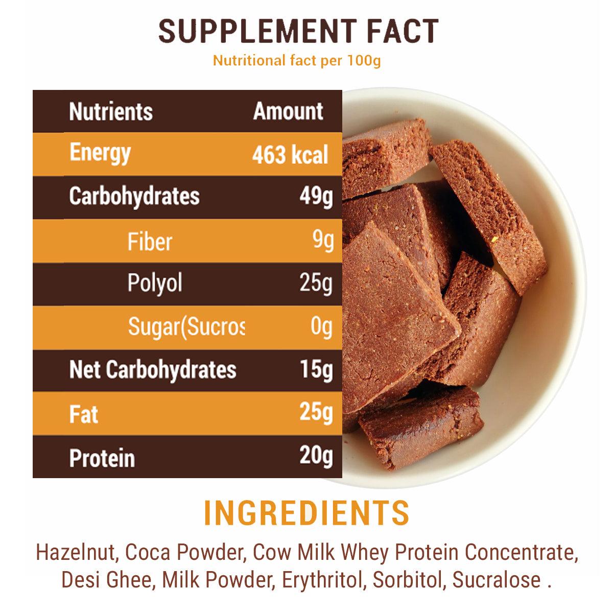 Diabexy NutroActive Keto Chocolate Hazelnut Barfi Low Carb Sugar Free Sweets - 200 gms