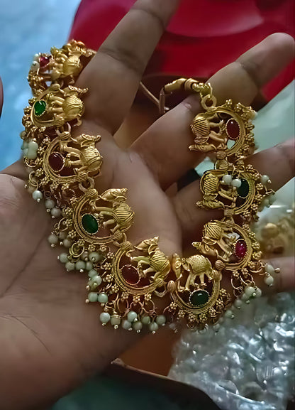 Jewel City Exquisite Antique Gold-Plated Temple Choker Necklace Set