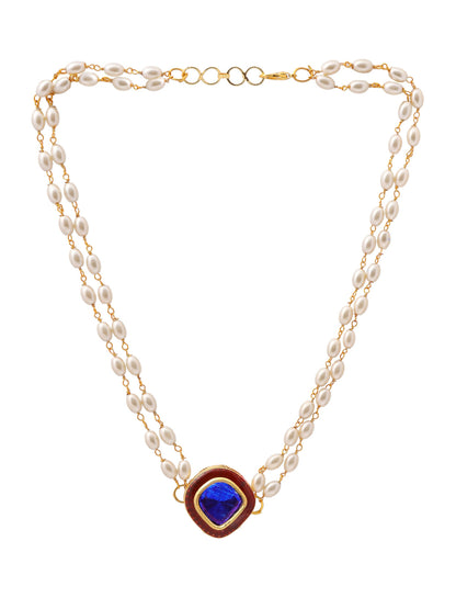 Ruby Raang Blue Meenakari & Pearl Choker