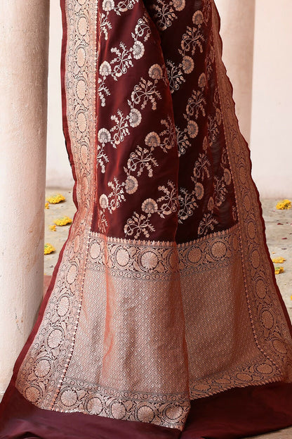 Joban Fashion Coco Brown Banarasi Soft Pure Handloom Banarasi Silk Saree