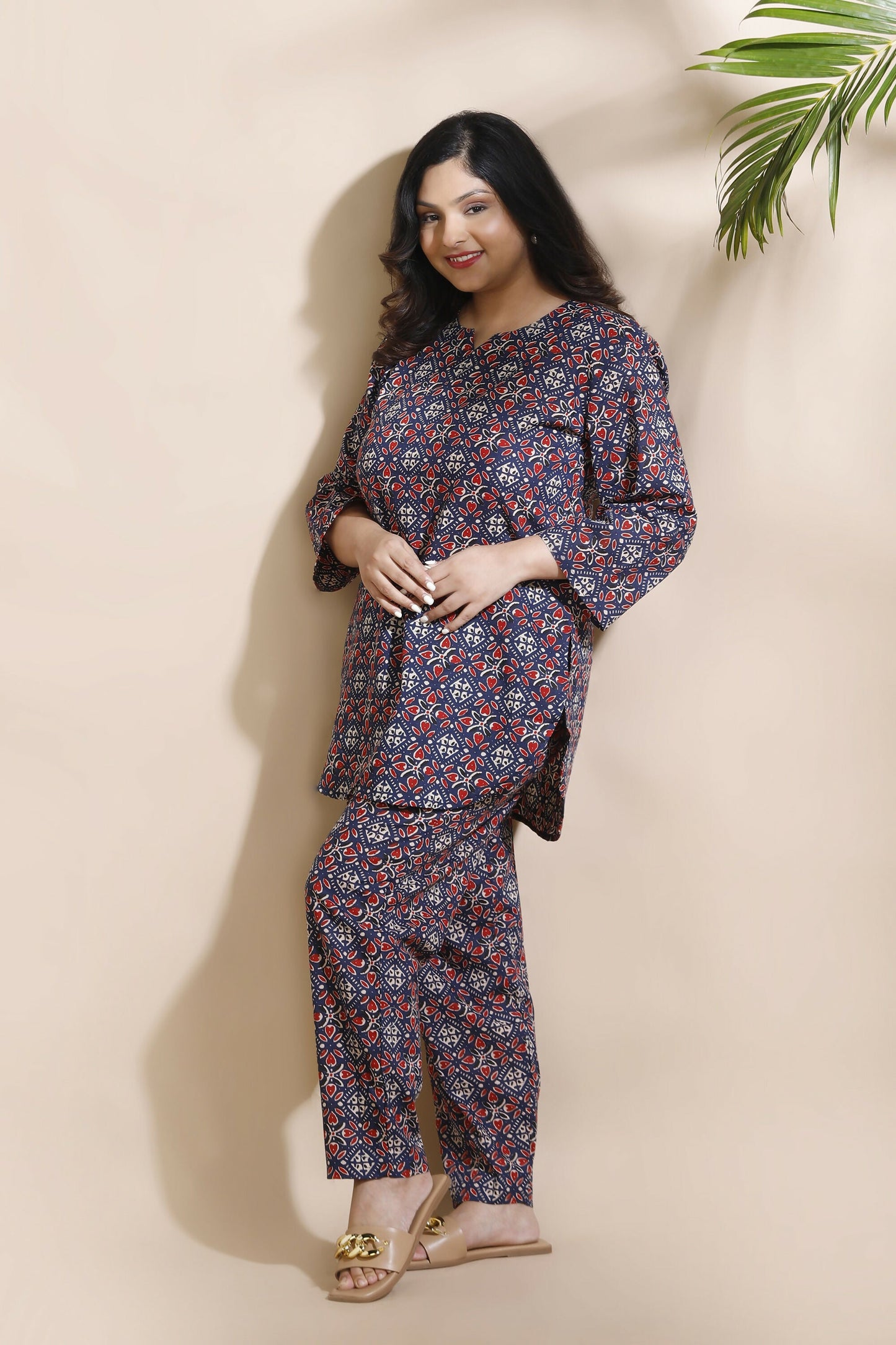 Breathables Geometric Cotton Co-Ord Set – Blue