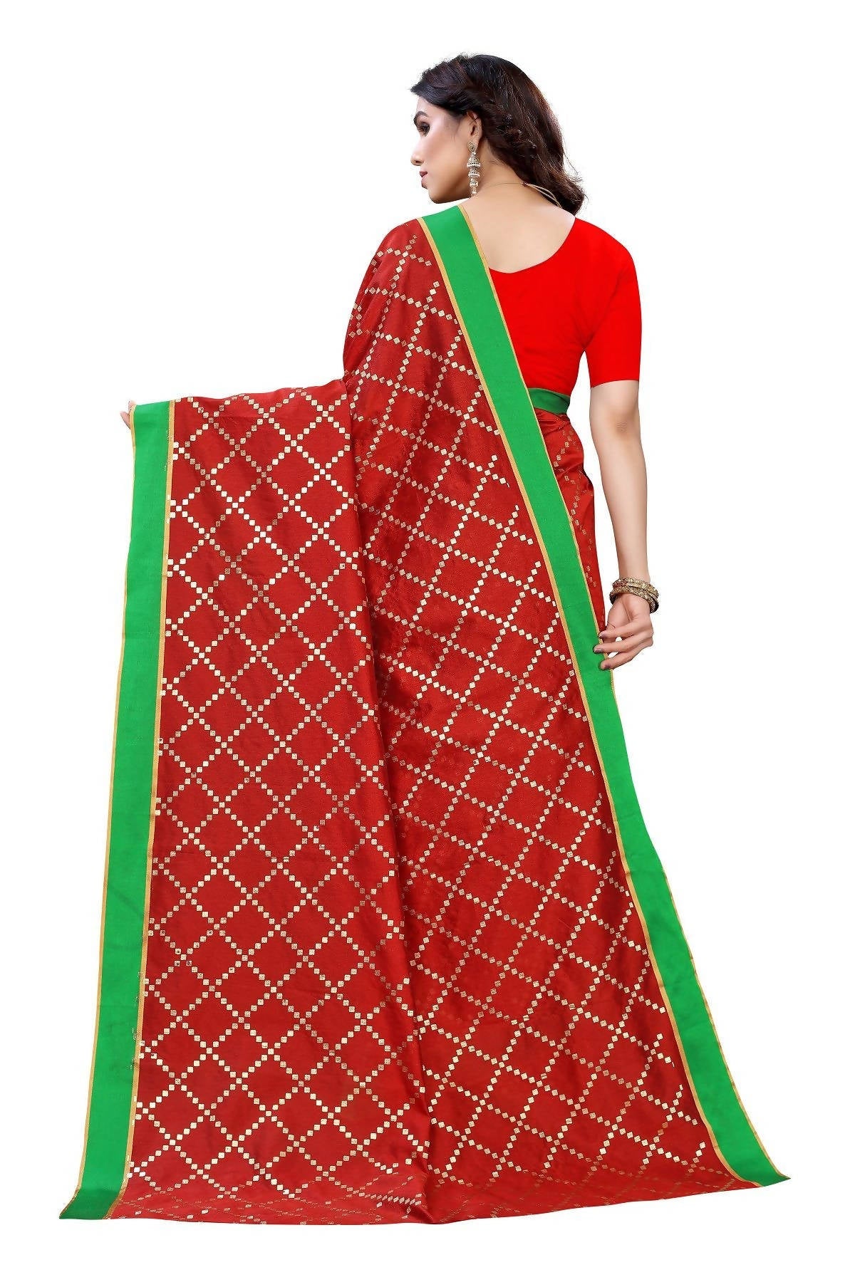 Vamika Red Linen Foil Print Saree (YOGI RED)
