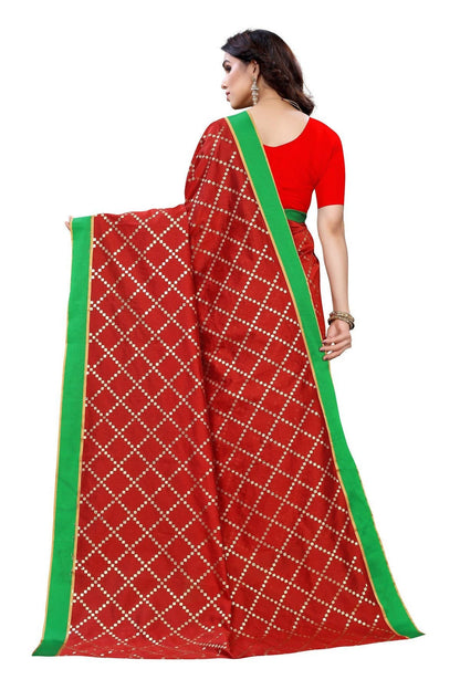 Vamika Red Linen Foil Print Saree (YOGI RED)