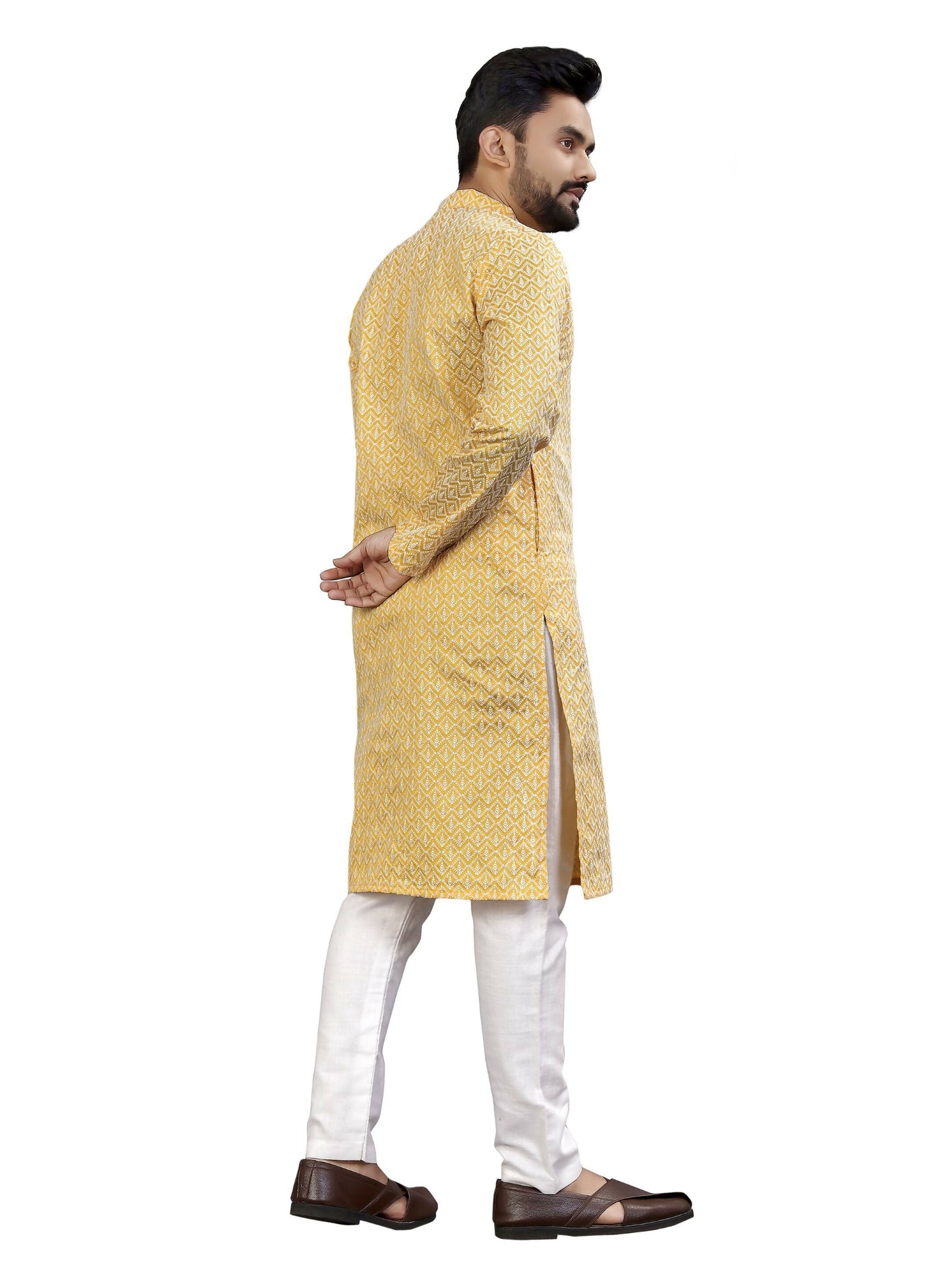 Anaita Yellow Lucknowi Work Silk Straight Kurta