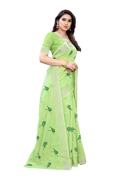 Vamika Parrot Green Chanderi Designer Saree (SERIN PARROT GREEN)