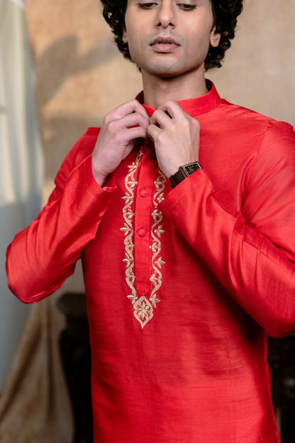 Falling Raw Silk Red Padma Gopala By Hilo Design