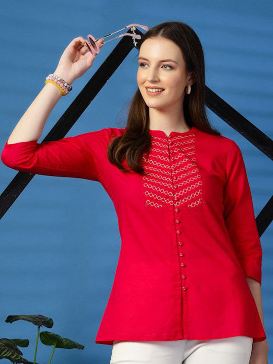 Sangria Women Embroidered Cotton Top