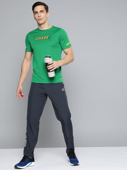 Alcis Men Green & Yellow Typography Printed Slim Fit Running T-shirt