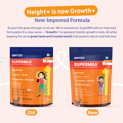 Gritzo SuperMilk Height+ Health Drink for 10-12y Girls - Double Chocolate Flavor