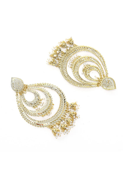 Mominos Fashion Johar Kamal Triple Circle White With Red Golden Big Size Earrings