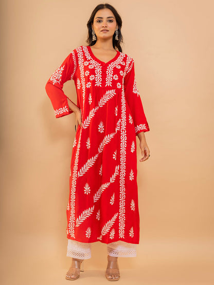 HOUSE OF KARI Cotton Floral Embroidered Chikankari Kurta
