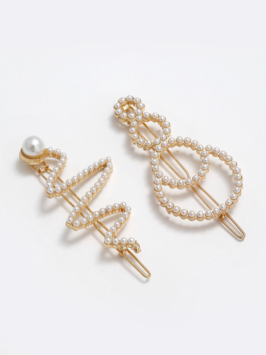 Panash Women Set of 2 Gold-Toned & White Beaded Hair Pins
