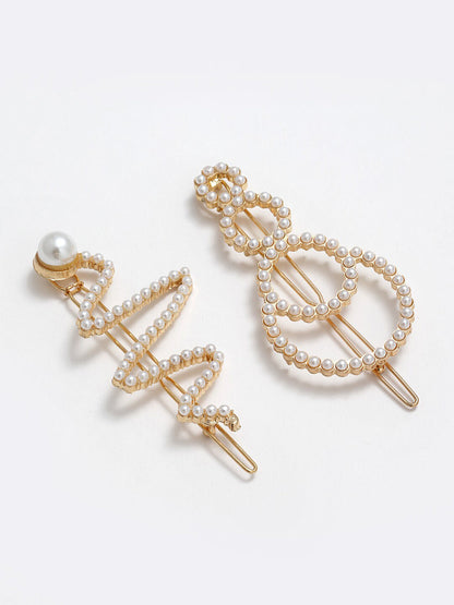 Panash Women Set of 2 Gold-Toned & White Beaded Hair Pins