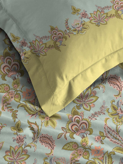 MYTRIDENT Blue White Floral Pure Cotton 144 TC Queen Bedsheet With 2 Pillow Covers