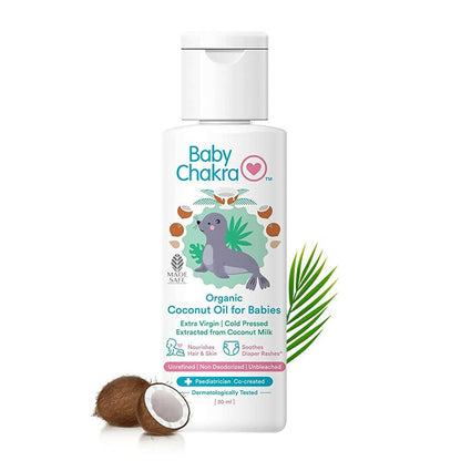 BabyChakra Organic Coconut Oil, Nourishes Hair & Skin, Soothes Diapers Rashes, Unrefined Non Deodorised & Unbleached