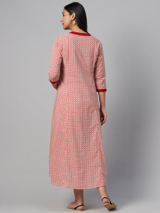 Anayna Women White & Red Printed Maternity A-Line Dress